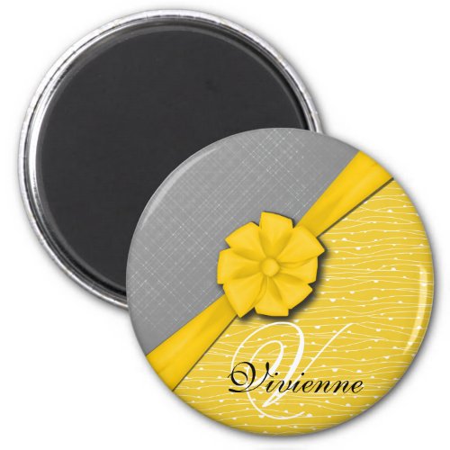 Sunny Ribbon Two Tone Yellow Waves Gray Fabric Magnet