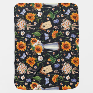 Sunny Rustic Watercolor Sunflowers Pattern Baby Blanket