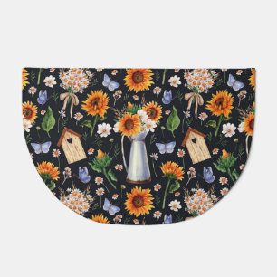 Sunny Rustic Watercolor Sunflowers Pattern Doormat