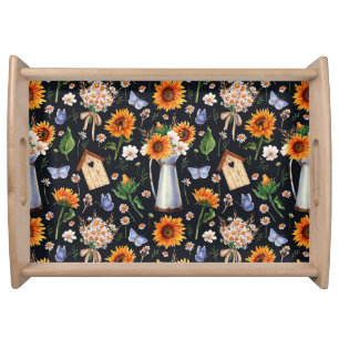 Sunny Rustic Watercolor Sunflowers Pattern Serving Tray