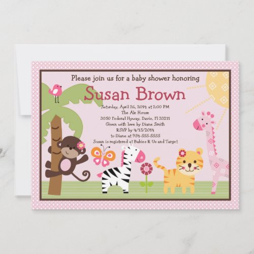 Sunny Safari Girl Animals Baby Shower Invitation
