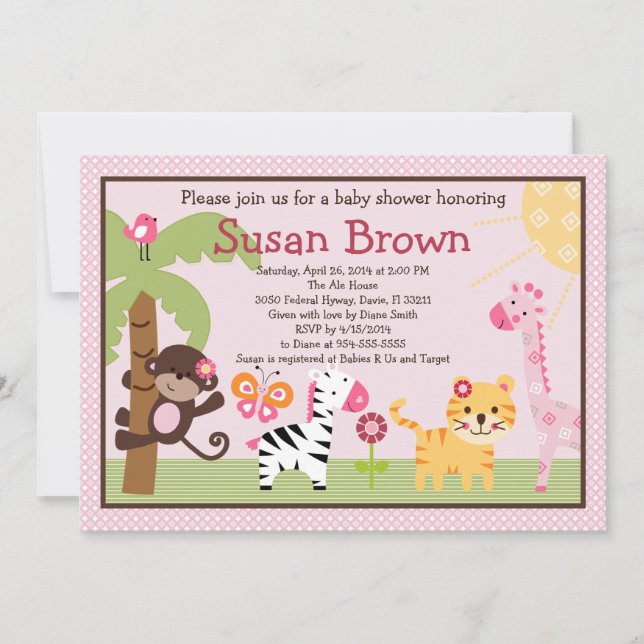 Sunny Safari Girl Animals Baby Shower Invitation (Front)