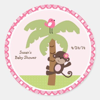 Sunny Safari Monkey Stickers/cupcake Toppers Classic Round Sticker by Personalizedbydiane at Zazzle