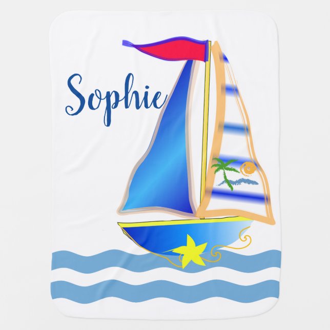 Sunny Sailing Day Custom Baby Blanket (Front)