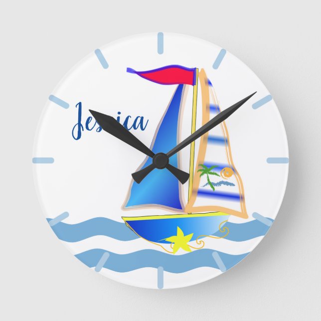 Sunny Sailing Day Custom Round Clock (Front)