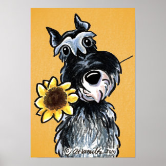 Sunny Schnauzer Sunflower Off-Leash Art™ Drawing Poster