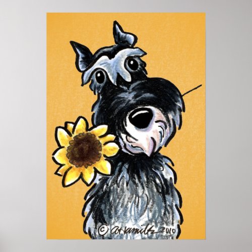 Sunny Schnauzer Sunflower Off_Leash Artâ Drawing Poster
