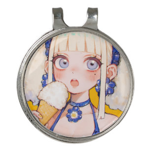 Sunny Scoop Anime Girl with Vanilla Cone Golf Hat Clip