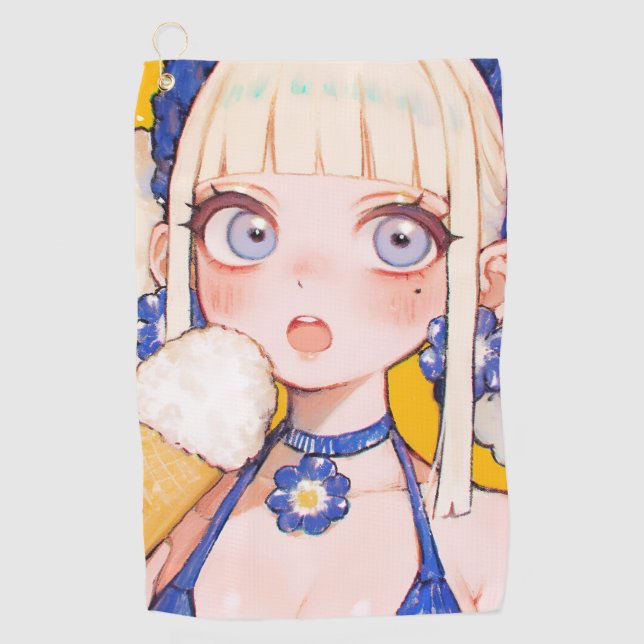 Sunny Scoop Anime Girl with Vanilla Cone Golf Towel (Front)