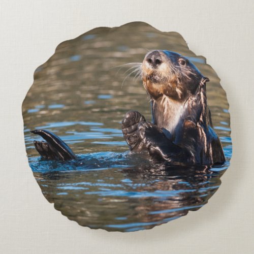 Sunny Sea Otter Round Pillow