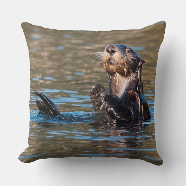 Sunny Sea Otter Throw Pillow (Front)