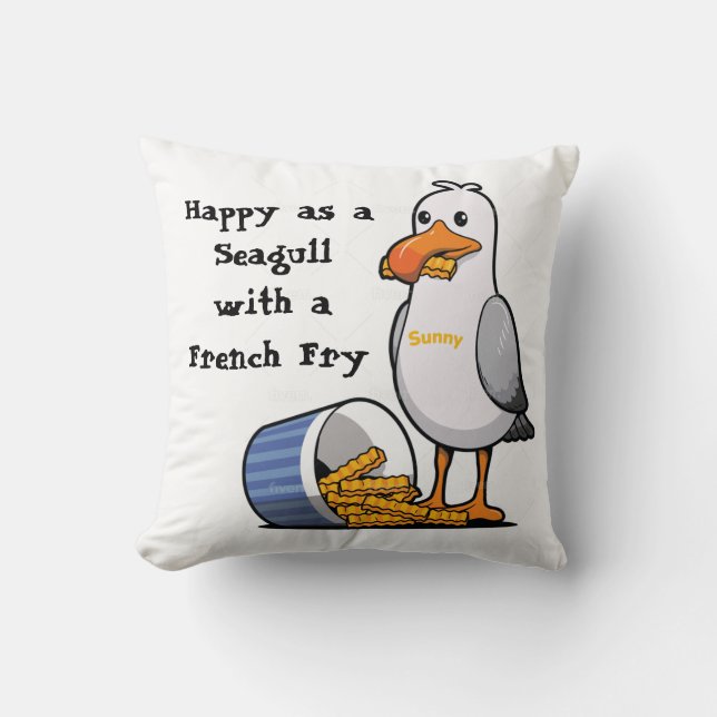 Sunny Seagull Fan Wildwood French Fry Gull Throw Pillow (Front)