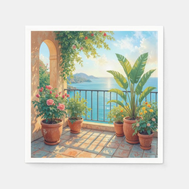 Sunny Seaside Terrace Napkins (Front)