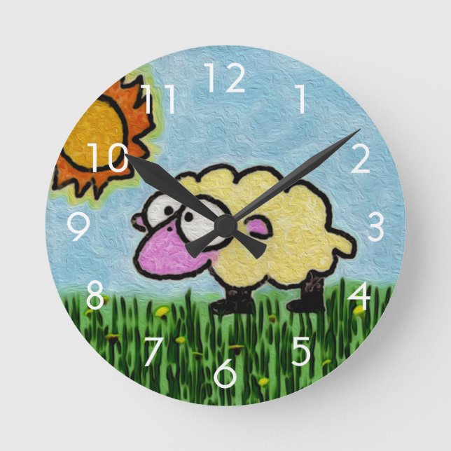 Sunny Sheep Round Clock (Front)