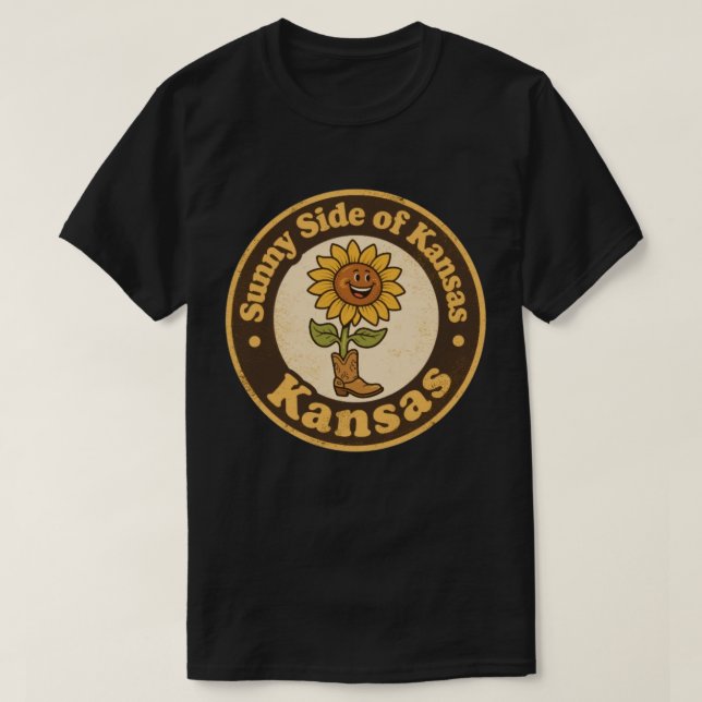Sunny Side of Kansas_ Sunflower with Boots Artwork T-Shirt (Design Front)
