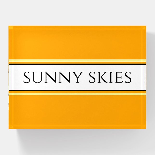 SUNNY SKIES Bright Golden Orange White Stripes Paperweight (Front)