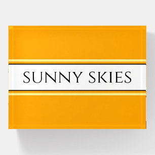 SUNNY SKIES Bright Golden Yellow White Stripes Paperweight