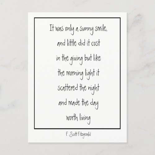 Sunny Smile Inspirational Poem F Scott Fitzgerald Postcard