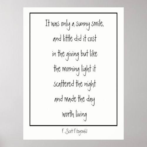 Sunny Smile Inspirational Poem F Scott Fitzgerald Poster