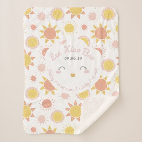 Sunny Smiles Baby Girl Birth Stats Keepsake Sherpa Blanket