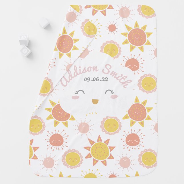 Sunny Smiles Baby Girl Nursery Personalized Baby Blanket (In Situ)