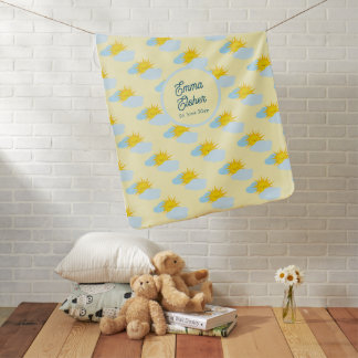 Sunny Smiles Pattern Yellow Custom Name and Birth Baby Blanket
