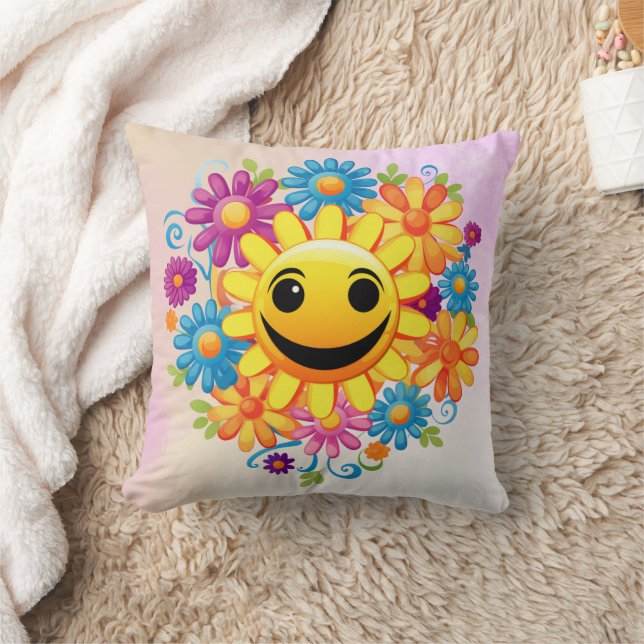 Sunny Smiles Throw Pillow (Blanket)