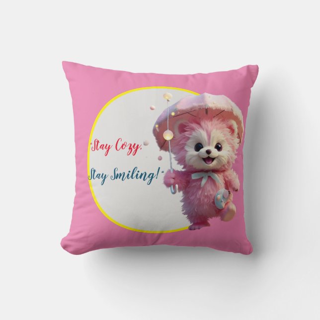 "Sunny Smiles Umbrella" Throw Pillow (Front)