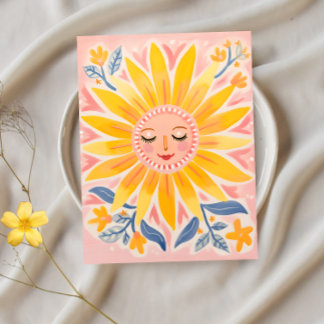 Sunny Smiles: Whimsical Sunflower Postcard
