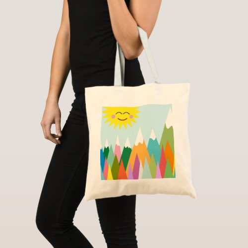 Sunny snow covered mountains tote bag