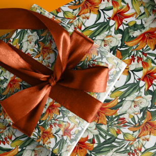"Sunny Soiree" Tropical Orange California Lilies  Wrapping Paper