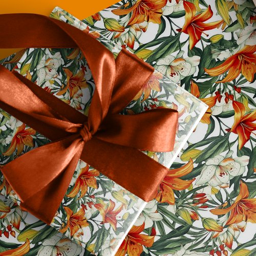 Sunny Soiree Tropical Orange California Lilies  Wrapping Paper