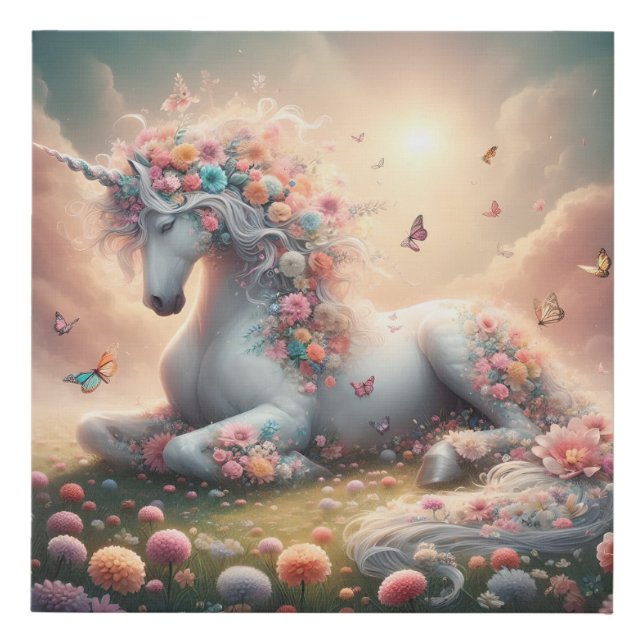 Sunny Spring Flowers Unicorn Faux Canvas Print (Front)