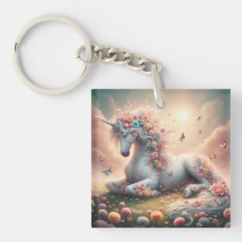 Sunny Spring Flowers Unicorn Keychain