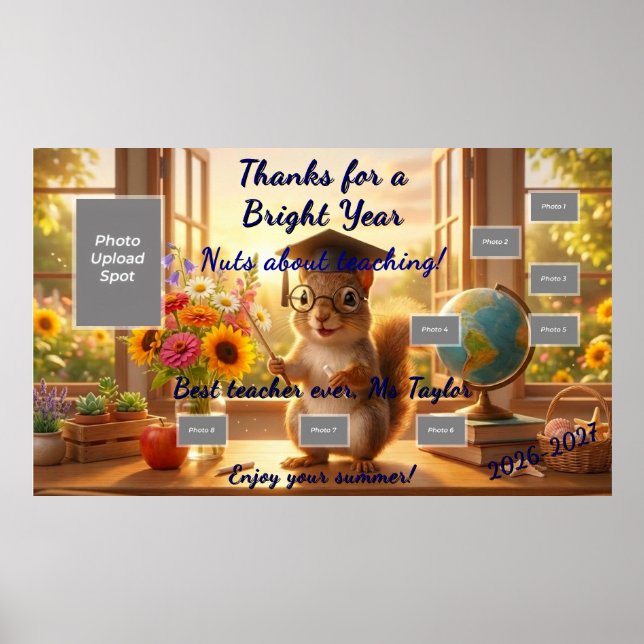Sunny Squirrel End of Year Teacher Appreciation Poster (Front)