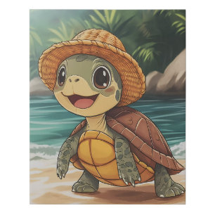 Sunny Stroll: The Beachside Turtle Faux Canvas Print
