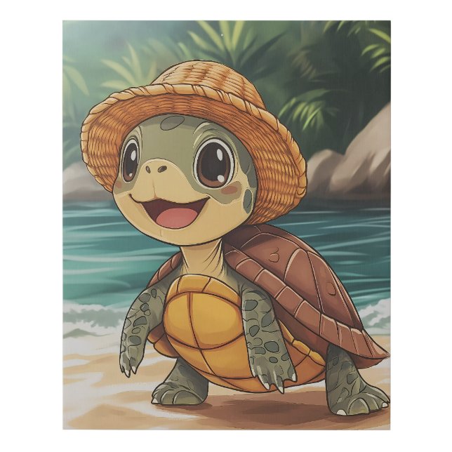 Sunny Stroll: The Beachside Turtle Faux Canvas Print (Front)