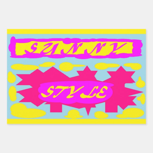 SUNNY STYLE DESIGN PINK LEMON BLUE WRAPPING PAPER SHEETS (Front)