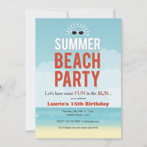 Sunny Summer Beach Party Invitation