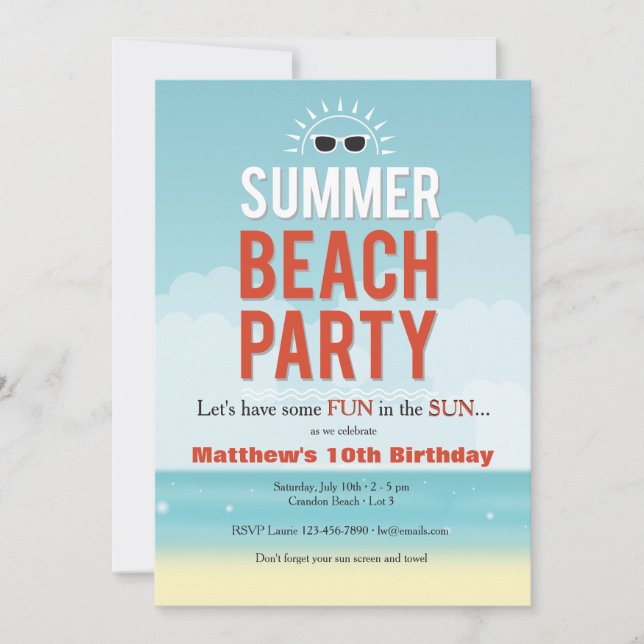 Sunny Summer Beach Party Invitation (Front)