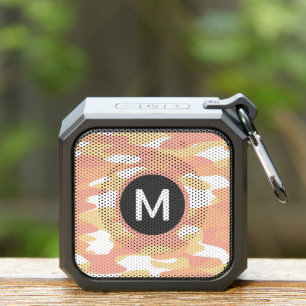 Sunny Summer Coral Orange Black White Camo Pattern Bluetooth Speaker