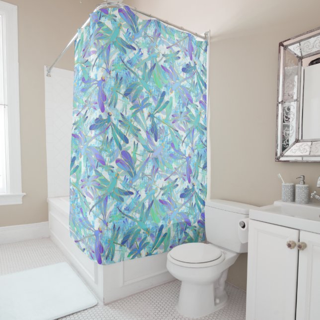 Sunny Summer Dragonflies Shower Curtain (In Situ)