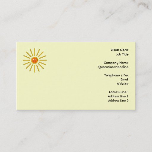 Customizable Sunny Summer Sun. Yellow on Cream. Business Card