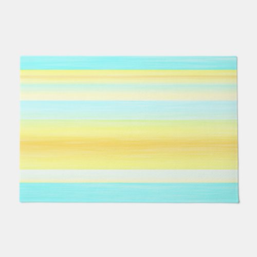 Sunny Summer Yellow Aqua Blue Watercolor Stripes Doormat