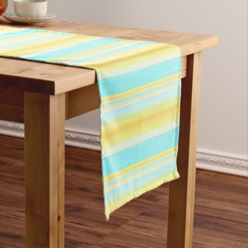 Sunny Summer Yellow Aqua Blue Watercolor Stripes Medium Table Runner