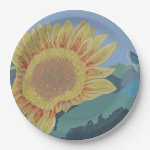 Sunny Summer Yellow Sunflower modern abstract Paper Plates