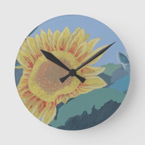 Sunny Summer Yellow Sunflower modern abstract Round Clock