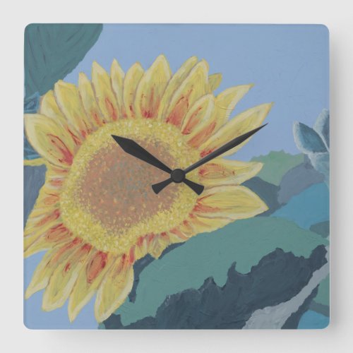 Sunny Summer Yellow Sunflower modern abstract Square Wall Clock