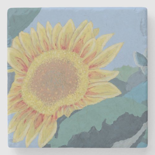 Sunny Summer Yellow Sunflower modern abstract Stone Coaster
