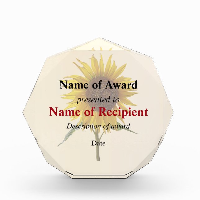 Sunny Sunflower Acrylic Award (Front)